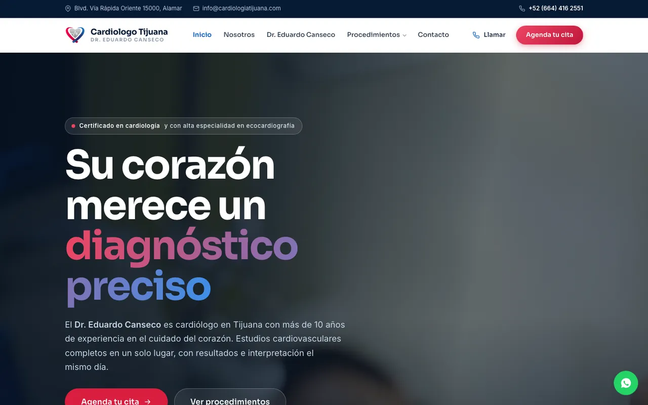 Página web de Cardiólogo Tijuana, diseñada por Grupo Gurú