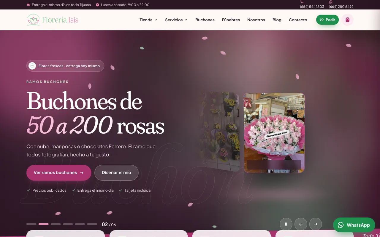 Página web de Florería Isis, diseñada por Grupo Gurú